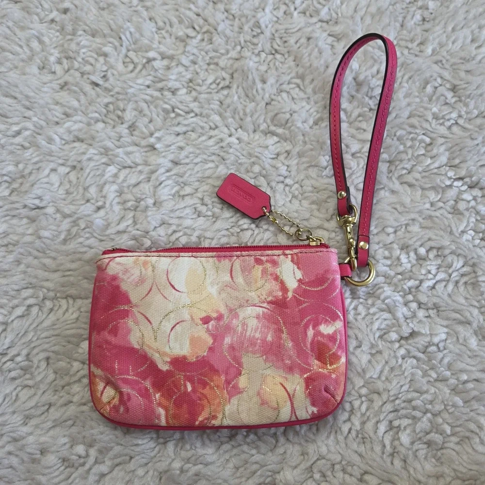 Coach Wristlet Multi Coral Pink OP Art Abstract Universal Pouch 49216